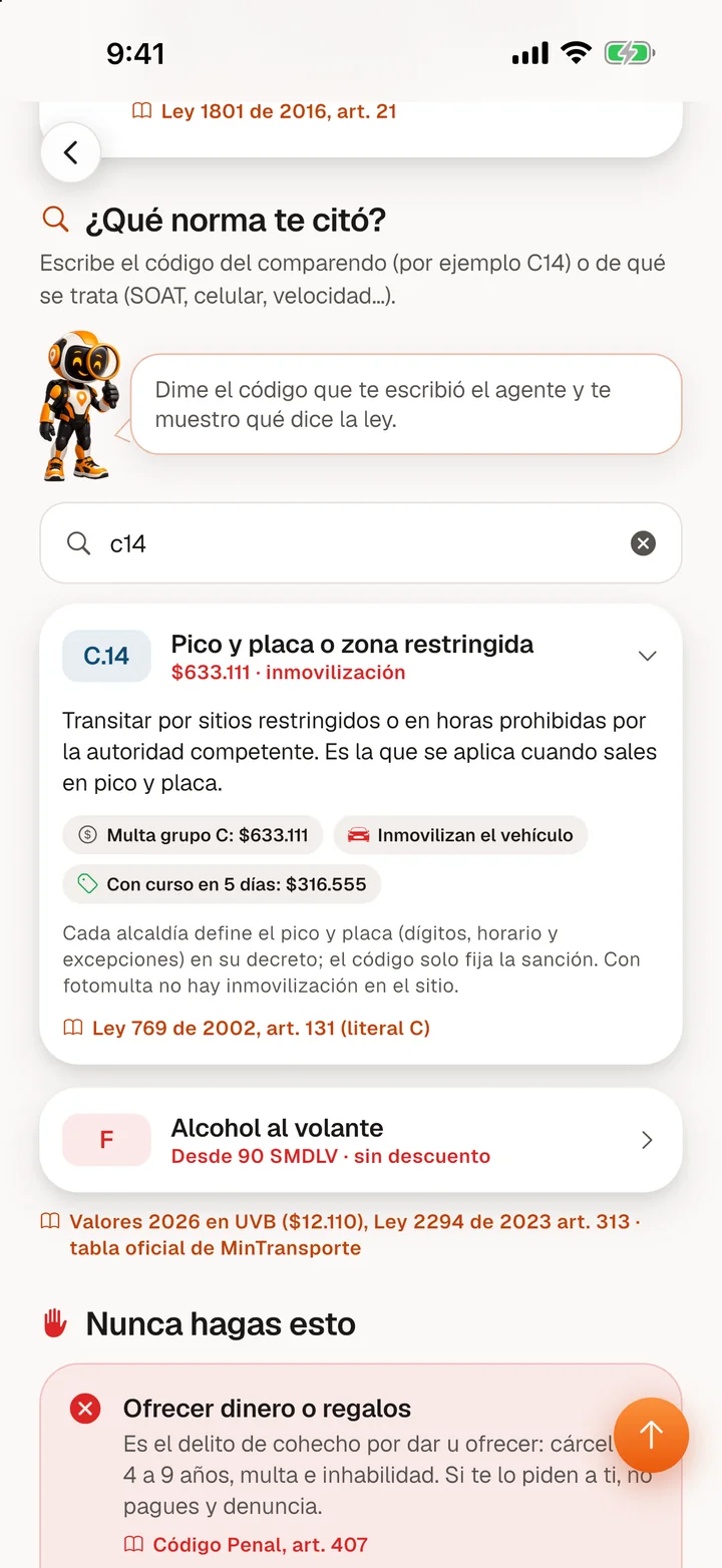 Buscador de infracciones con el código C14 y su explicación