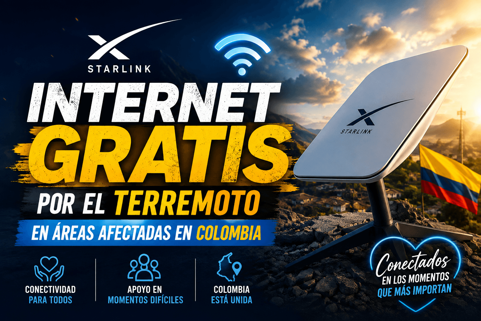 Starlink ofrece internet gratis hasta el 12 de septiembre en las zonas afectadas por el terremoto en Colombia